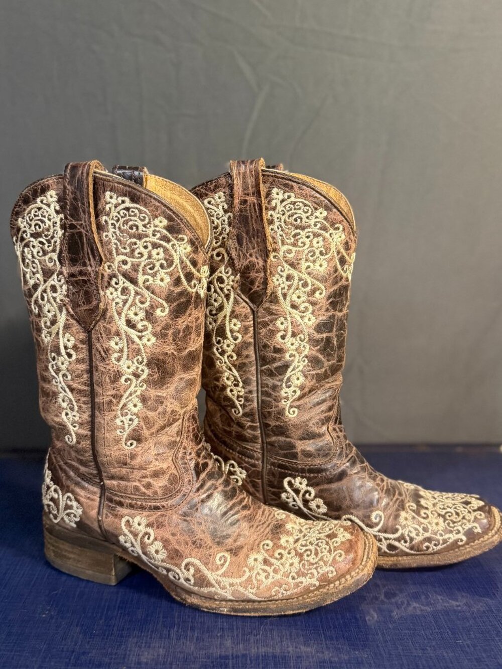 Corral Teens Crater Bone Embroidered Square Toe Boots